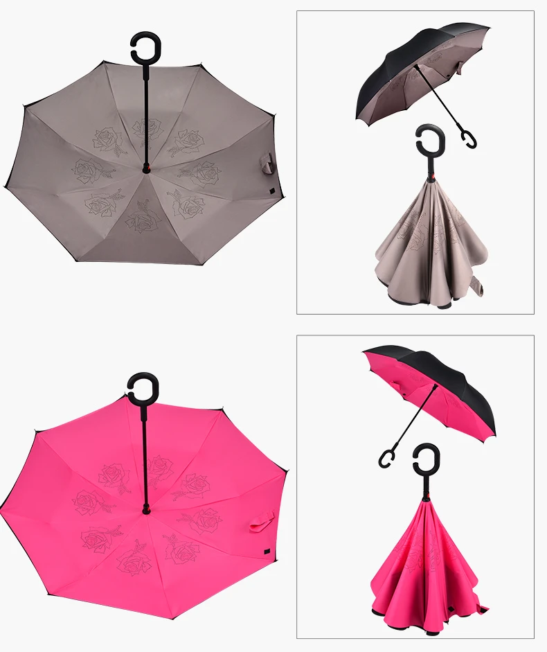 Wholesale Custom C Handle Manual, Car Outdoor Inverted Reverse Umbrella Double Layer /