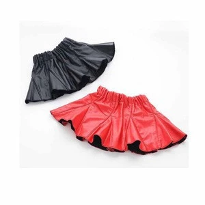 Wholesale high quality plain cheap colorful elastic waist pu leather mix size kids skirt