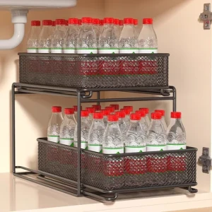 Wholesale Kitchen Accessories Holder Standing 2 Tier Under Sink Pull-out Kitchen Spice Rack Holder Organizer Storage Rack