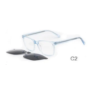 Wholesale Magnetic Clip-on Acetate Blue Light Blocking Optical Eyeglasses Eyewear Frame with Polarized Sunglasses Lenses