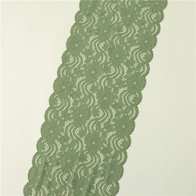 Wholesale Mustard Green Nylon Spandex Crocheted Wave Mesh Scalloped Elastic Stretch Lace Trim