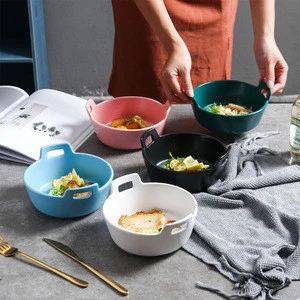 Wholesale Northern Europe 10 Inch Double Ears Ceramic Noodle Rice Bowl