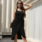 Wholesale party dresses women lady sleeveless formal office ruffle dress