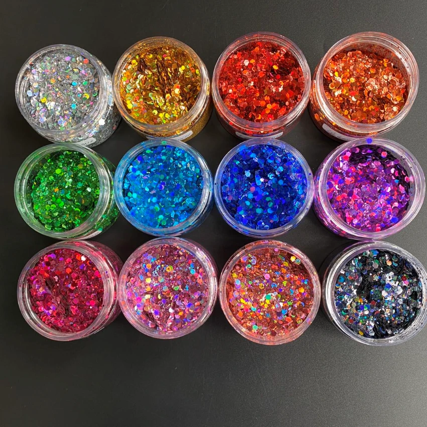 Wholesale Polyester Holographic Body Face Nail Glitter Mix With Shaker Jar Bottle Packing