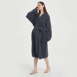 Wholesale Robe Sleepwear Microfiber Feather Yarn Bathrobes Womens Flannel Solid Robe Ladies Pajamas Womens Robe