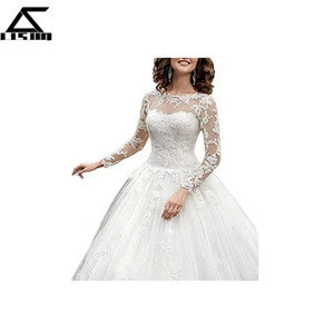 WomenS Scoop Lace Ball Gown Bridal Gowns Long Sleeve Wedding Dress