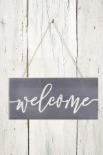Wooden Welcome Sign Gray and White Rustic Style Wood Hanging Plaque