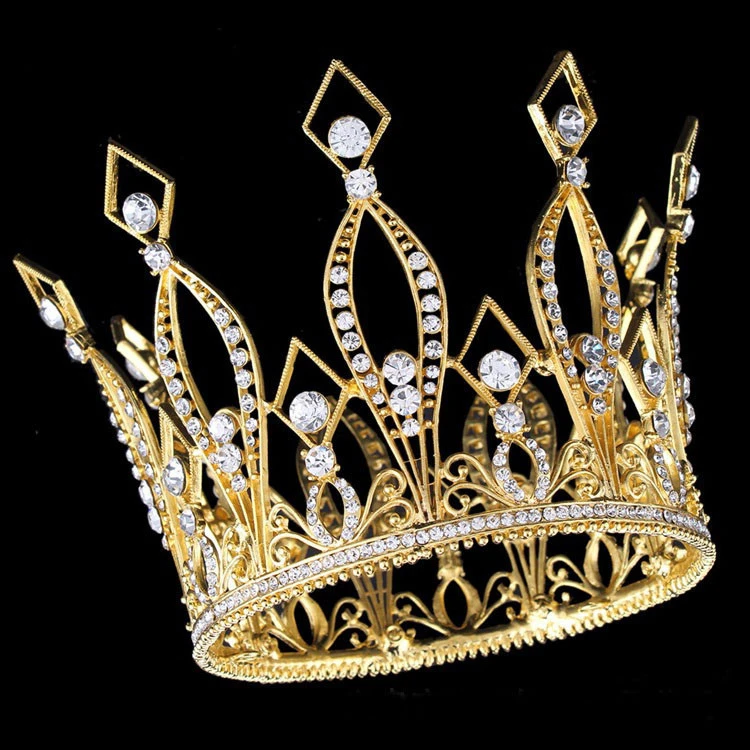 Zirconia Fashion large gold kings Baroque  tiara crown for pageant