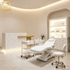 Modern L-shaped Salon Reception Desk White Stone Texture Panel Solid Wood Splicing Structure Custom Size Reception Coun