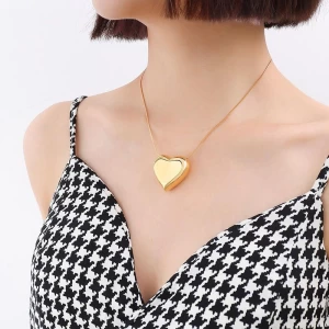 Custom 18K Gold Plated Stainless Steel Chain Link Heart Necklace