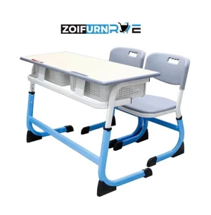 School Zoifurnrme School Furniture Adjustable Double Student Shelf Desk And Chair Set Primary School Furniture Student