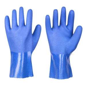 Chemical Resistant Long Cuff Polyester/Cotton Interlock Liner Sandy PVC Coated Gloves