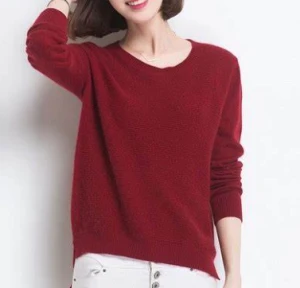 Womens Sweaters Women's Low Round Neck Mink Cashmere Sweater, Loose Long Sleeve Sweater