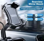 YX-19 Rearview Mirror Phone Holder ABS Alloy Black Compatible with Bike Motorcycle E-bike Scooter