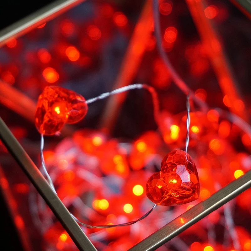 10 ft 40 LED Red Heart Shaped Twinkle Lights Valentines Day Decor Battery Powered Fairy String Lights