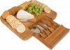 100% Natural Bamboo Cheese Cutting Board & Cutlery Set with Slide-Out Drawer