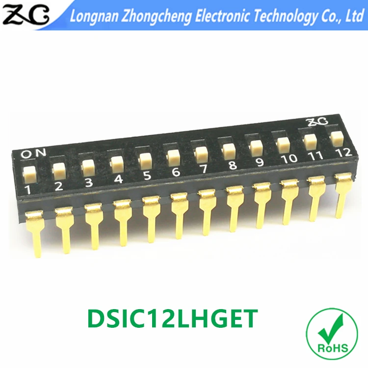 12 bit 2.54mm pitch toggle switch, dip push plug-in type, wave soldering digital code switch
