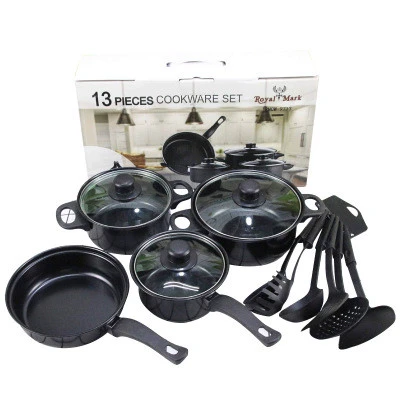 13pcs cheap kitchen housewares iron non stick desini kitchen pots cookware sets