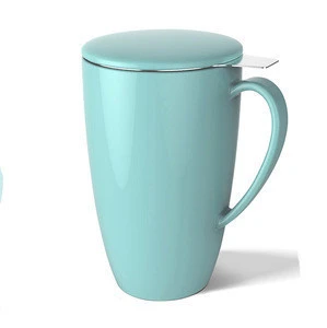 15 OZ Wholesale Ceramic Porcelain Tea Mug with Infuser Filter and Lid