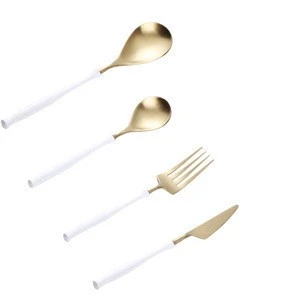18/10 stainless steel rustic cutlery set wedding gold cutlery set white handle stainless steel flatware