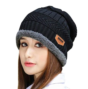 2-Pieces Winter Beanie Hat Scarf Set Warm Knit Hat Thick Fleece Lined Winter Hat & Scarf