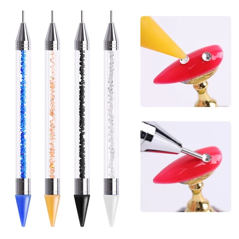 2 Way UV Gel Painting Nail Art Dotting Pen Acrylic Handle Rhinestone Crystal Picker Wax Pen Brush Manicure Salon Tools