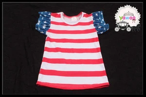 2016 wholesale yawoo july 4th tops red stripes children striped t-shirt blue star flutter new 2016 t-shirts childrens shirts