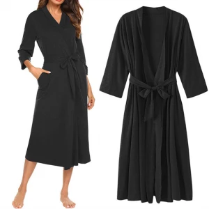 2020 foreign trade new hot-selling  nightgown V-neck 7-point sleeve long pajamas ladies  bathrobe