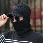 2020 Mens Winter Hats Unisex Earflap Hat Cap Knitted Hooded Scarf Warm Thick Beanie Hats For Women