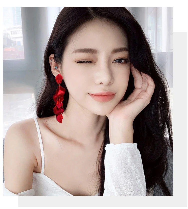 2020 New Arrival Vintage Women Dangle Earrings Sexy Rose Petal Long Tassel Earrings Female Korean Jewelry Red Earrings