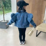 2020  New Autumn Baby to Toddler Girl Puff Sleeve Jean Jacket Cute Denim Blue Coat for 1-6T