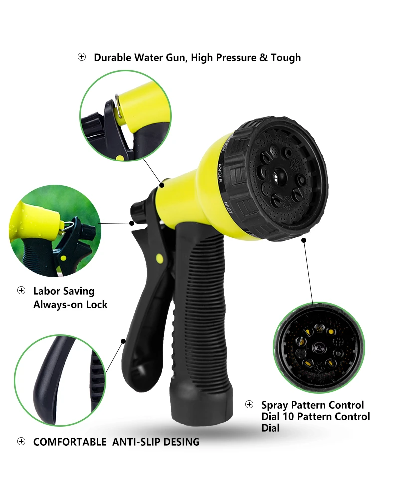 2020 new Hot selling 10 pattern adjustable plastic garden spray water gun hose nozzle