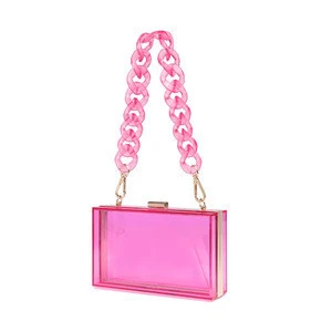 2020 Wholesale trendy Multi colors two shoulder belt high quality clear acrylic ladies clutch evening bag