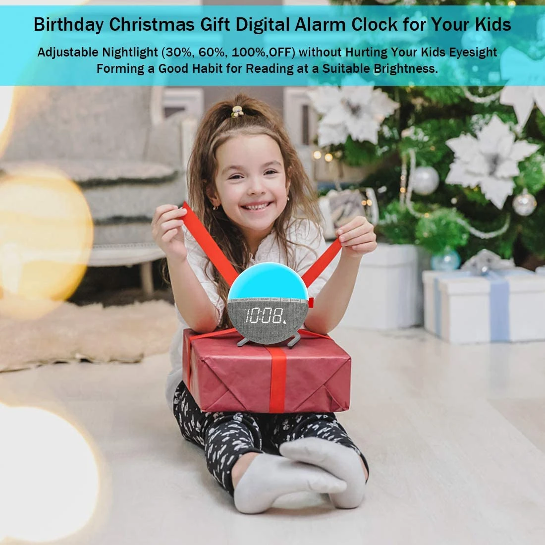 2021 Amazon New alarm clock child 7 colored night light large digital led display