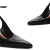 2021 Custom Heels New Design Black Patent Pu Slingback Heels Slip On Sexy Lace Up Sandals Ladies High Heels Shoes