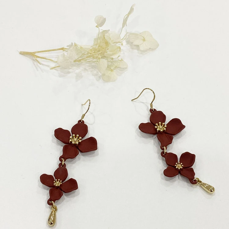 2021 Fashion Jewelry Korean romantic cherry blossoms summer fresh drop Gold  hook Flower earrings for women
