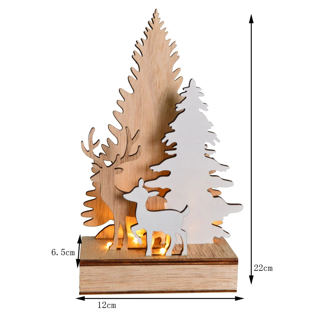 2021 new Christmas forest scene wooden elk tree statues home decor with led