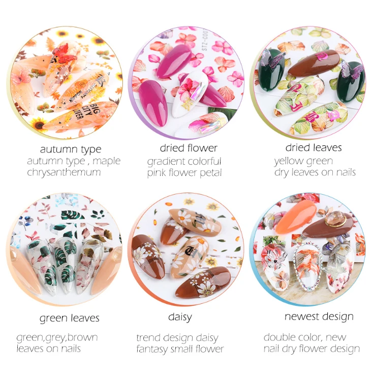 2021 New Nail Watermark Sticker Plant Series Like Dried Flower Series 2021 New Nail Decoration Press on Nails