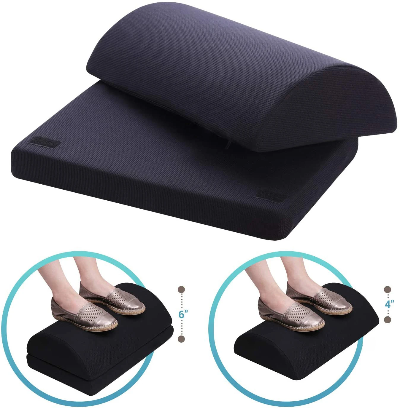 2021 Upgraded Premium Half Moon Cylinder Foot Rest Under Desk with Adjustable Height Soft  Firm Foam Velvet Footrest Cushion