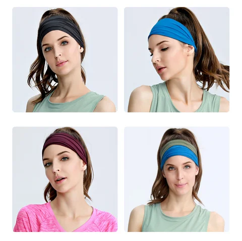 2024 New Arrivals Classic Wide Band Breathable Sweat Absorbing Headbands Elastic Fitness Women Yoga Sport Headband