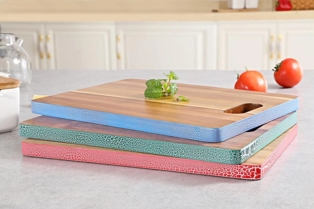 3 Pcs Acacia Wood Cutting Board Chopping Board Set With Crackle Painting wholesale