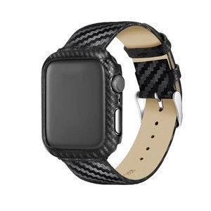 38mm 40mm 42mm 44mm Interchangeable Carbon Fiber Watch Band Replacement For Apple Watch Band Leather