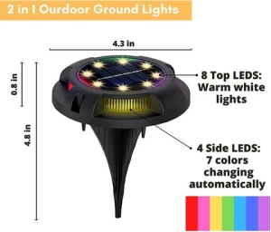 4 Pack ABS Auto RGB Color Changing Outdoor Waterproof Solar Sensor Christmas Decorative Ground Deck Disk Light