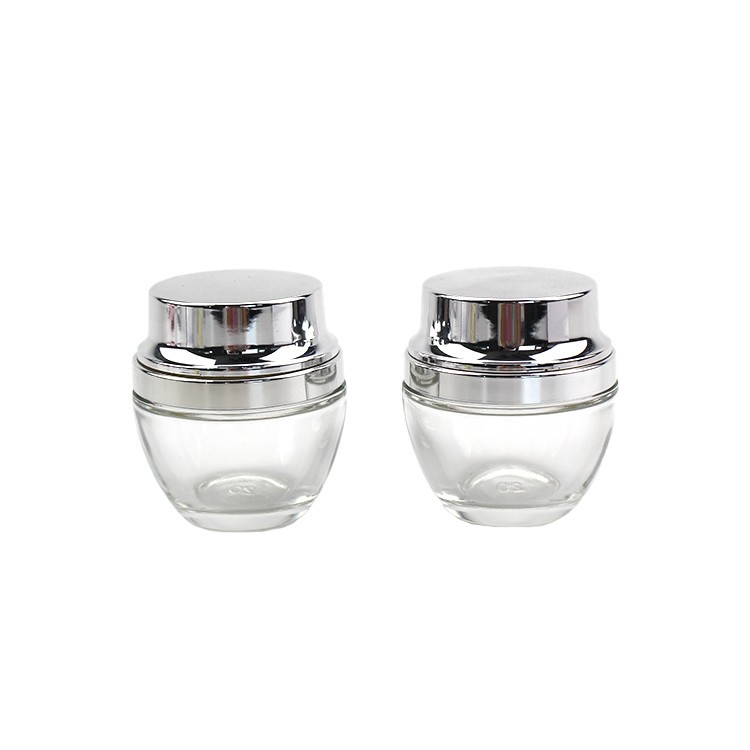 50g Luxury Cosmetic Glass Face Cream Jar with Silver Lids