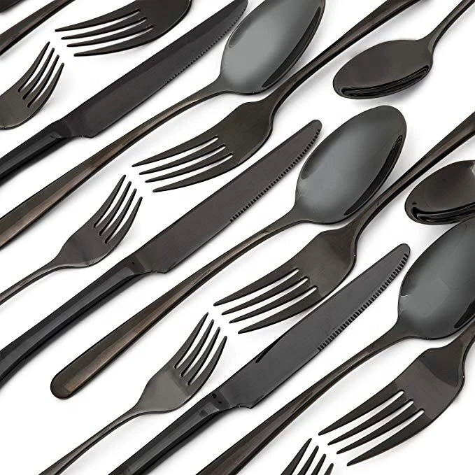 5pcs Titanium Black cutlery set,shiny and smoothy stainless steel mirror polishing silverware flatware set