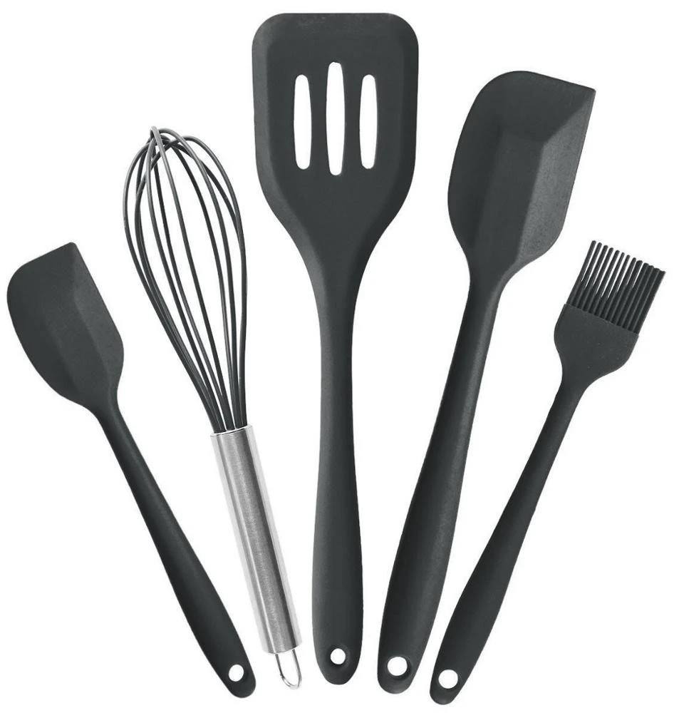 5PCS/Set Customized silicone Kitchen Utensil set for BBQ Cooking or Baking Mixing Tool