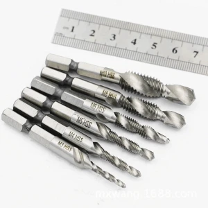6pc drill bits taps combination set m3 m4 m5 m6 m8 m10 metric composite screw HSS Hex Shank matkap