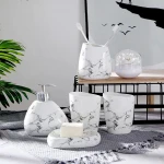 6pcs  Fashion Marble Ceramic Bathroom Set Lotion Storage Shampoo Bottles Soap Dishes Wash Brush Cup Toothbrush Holder