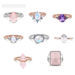 925 Sterling Silver Love Stone Big Rose Quartz Jewelry Ring For Custom Natural Gemstones Set Custom Moissanite Engagement