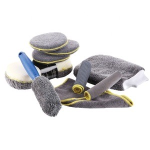 9pcs Car Washing Kit With Mitt Glove / Car Cleaning Kit With Wheel Brush And  Sponge / Car Cleaning Tools With Applicator Pads
